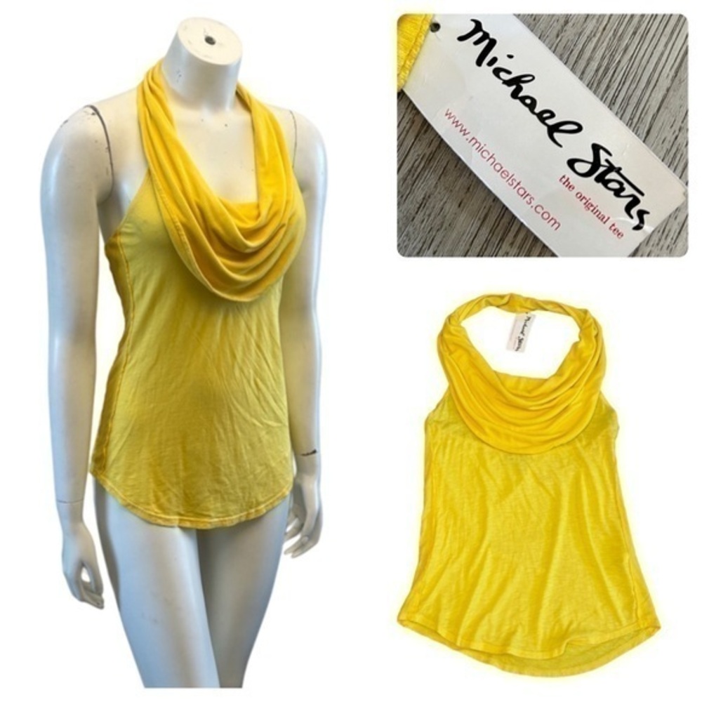 NWT Michael Stars boutique brand sleeveless yellow cowl halter tank top.